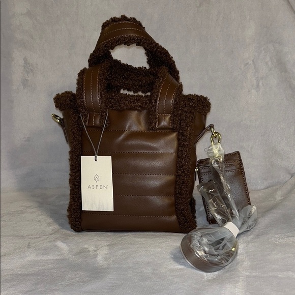 Aspen Handbags - ASPEN Brown Quilted Mini Bag with Sherpa Accents
